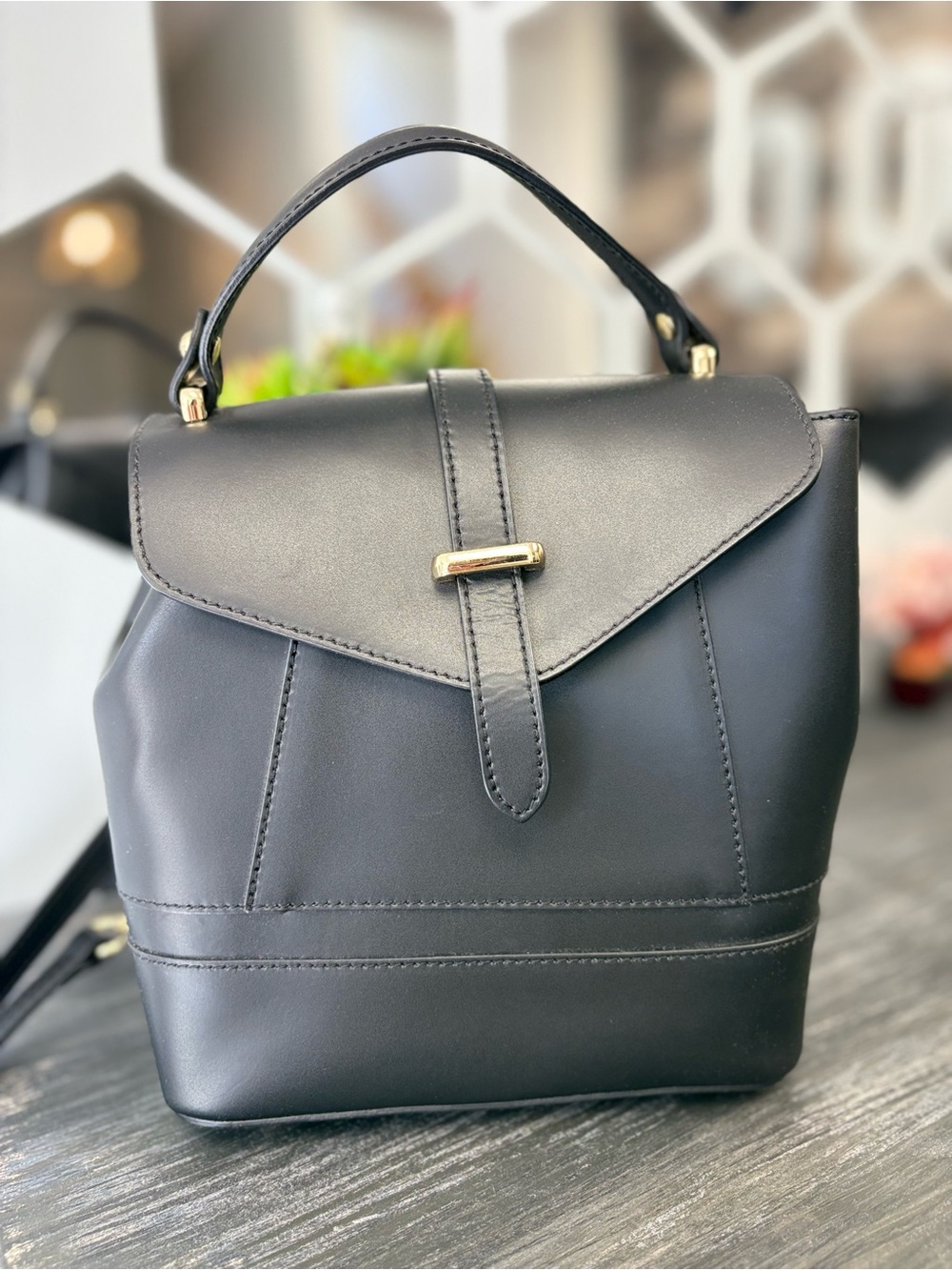 Women’s Structured Black Top-Handle Backpack - Picture 7 of 12